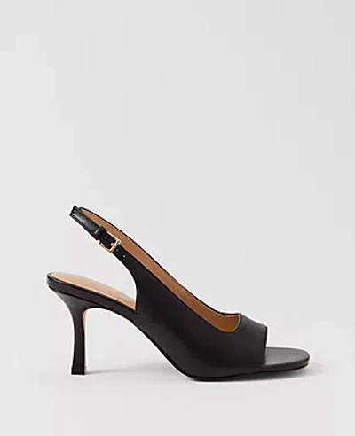 Ann Taylor Leather Square Toe Slingback Sandals In Black