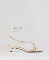 Ann Taylor Leather Strappy Ankle Wrap Kitten Heel Sandals In Light Sand
