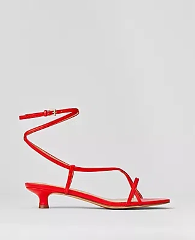 Ann Taylor Leather Strappy Ankle Wrap Kitten Heel Sandals In Red Pepper
