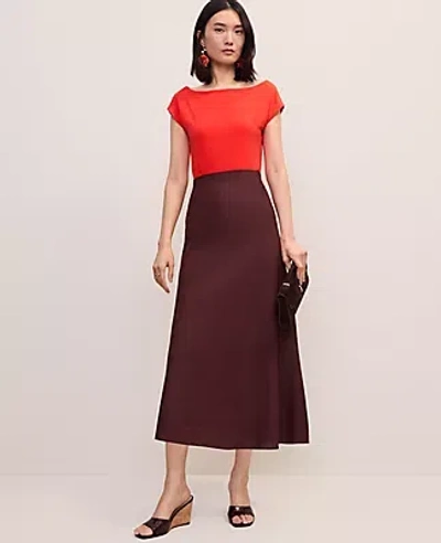 Ann Taylor Linen Blend Bias Midi Slip Skirt In Brown