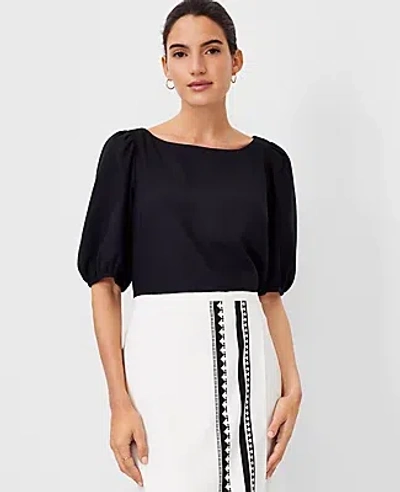 Ann Taylor Linen Blend Boatneck Popover Top In Black