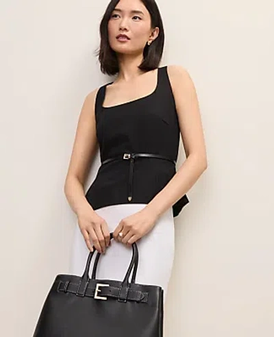 Ann Taylor Linen Blend Peplum Tank Top In Black