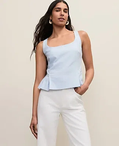 Ann Taylor Linen Blend Peplum Tank Top In Blue