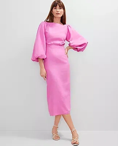 Ann Taylor Linen Blend Puff Sleeve Midi Dress