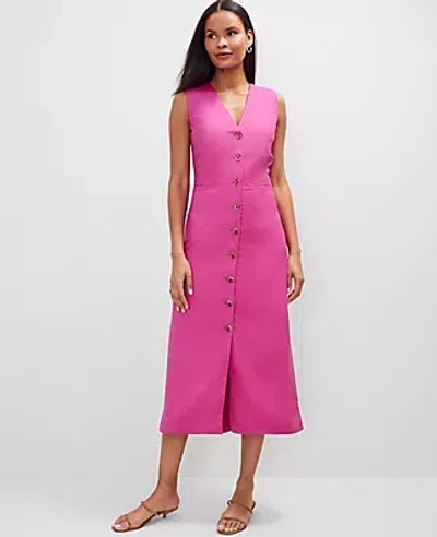 Ann Taylor Linen Blend V-neck Shirtdress In Purple
