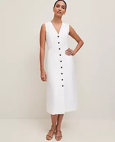 Ann Taylor Linen Blend V-neck Shirtdress In White