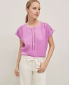 Ann Taylor Linen Cutout Framed Popover Top In Purple
