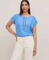 Ann Taylor Linen Cutout Framed Popover Top In Blue