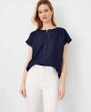 Ann Taylor Linen Cutout Framed Popover Top In Night Sky