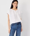 Ann Taylor Linen Cutout Framed Popover Top In White