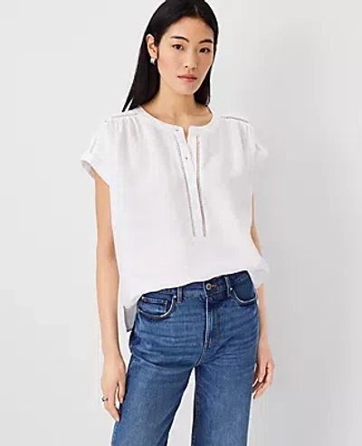 Ann Taylor Linen Cutout Framed Popover Top In White