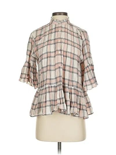 Pre-owned Ann Taylor Loft 3/4 Sleeve Blouse In Tan
