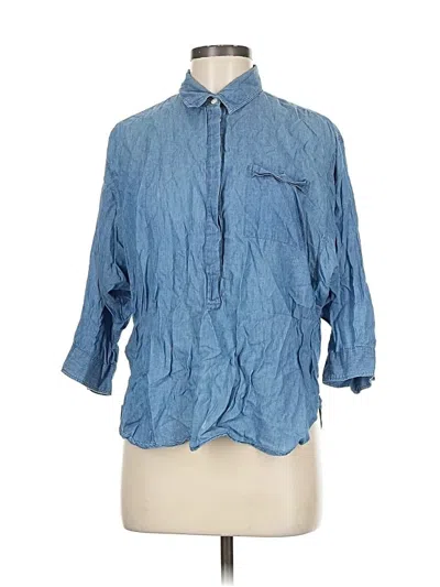 Pre-owned Ann Taylor Loft 3/4 Sleeve Button Down Shirt In Blue