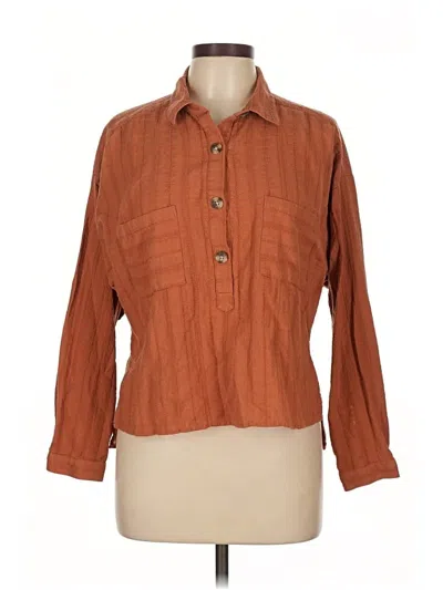 Pre-owned Ann Taylor Loft 3/4 Sleeve Button Down Shirt In Brown