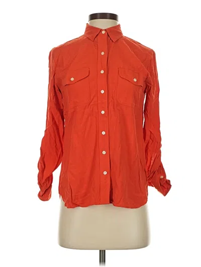 Pre-owned Ann Taylor Loft 3/4 Sleeve Button Down Shirt In Orange