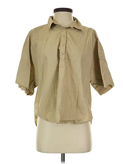 Pre-owned Ann Taylor Loft 3/4 Sleeve Button Down Shirt In Tan