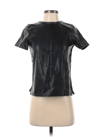 Pre-owned Ann Taylor Loft Faux Leather Top Black Mock Neckline Tops