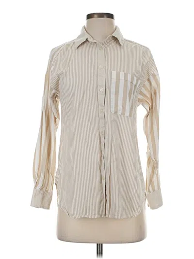 Pre-owned Ann Taylor Loft Long Sleeve Button Down Shirt In Ivory