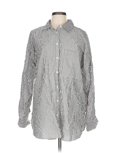 Pre-owned Ann Taylor Loft Long Sleeve Button Down Shirt In Silver