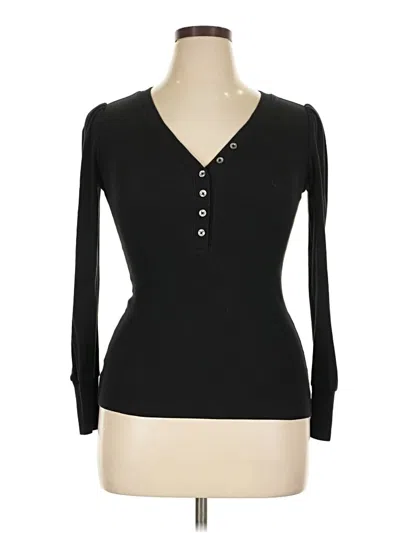 Pre-owned Ann Taylor Loft Long Sleeve Henley Shirt In Black