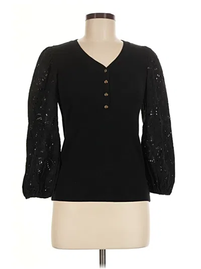 Pre-owned Ann Taylor Loft Long Sleeve Henley Shirt In Black