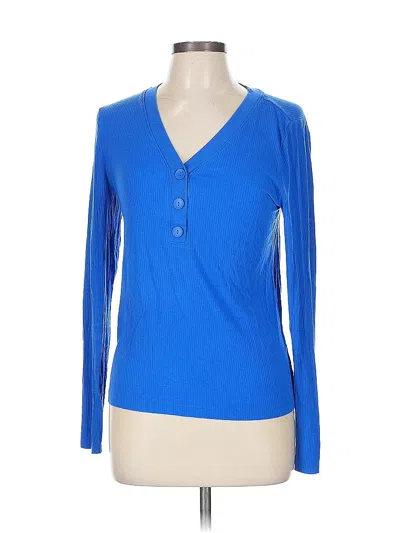 Pre-owned Ann Taylor Loft Long Sleeve Henley Shirt In Blue