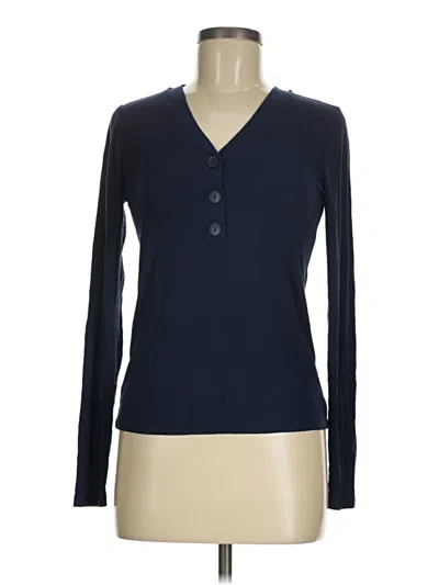 Pre-owned Ann Taylor Loft Long Sleeve Henley Shirt In Blue
