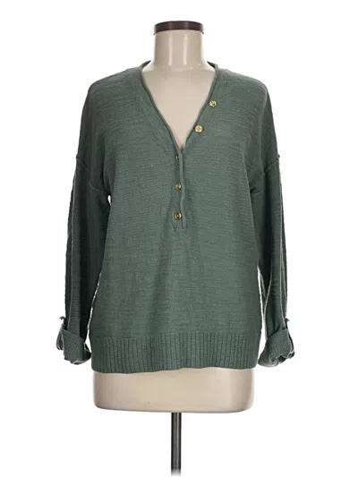Pre-owned Ann Taylor Loft Long Sleeve Henley Shirt In Green