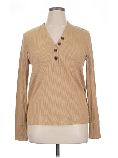 Pre-owned Ann Taylor Loft Long Sleeve Henley Shirt In Tan