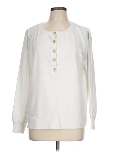 Pre-owned Ann Taylor Loft Long Sleeve Henley Shirt In White