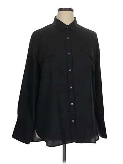 Pre-owned Ann Taylor Loft Long Sleeve Polo Shirt In Black