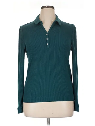 Pre-owned Ann Taylor Loft Long Sleeve Polo Shirt In Blue
