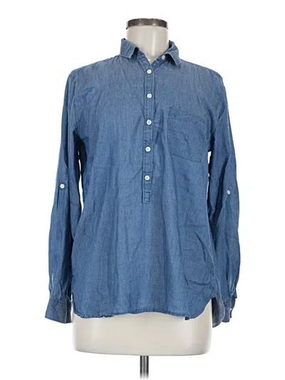 Pre-owned Ann Taylor Loft Long Sleeve Polo Shirt In Blue