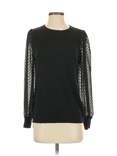 Pre-owned Ann Taylor Loft Long Sleeve Top Black Crew Neck Tops