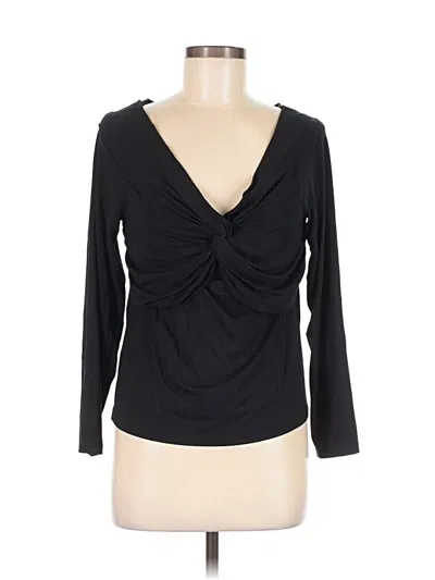 Ann Taylor Loft Long Sleeve Top Black Plunge Neckline Tops