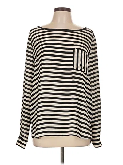 Ann Taylor Loft Long Sleeve Top Black Stripes Pattern Boatneck Tops