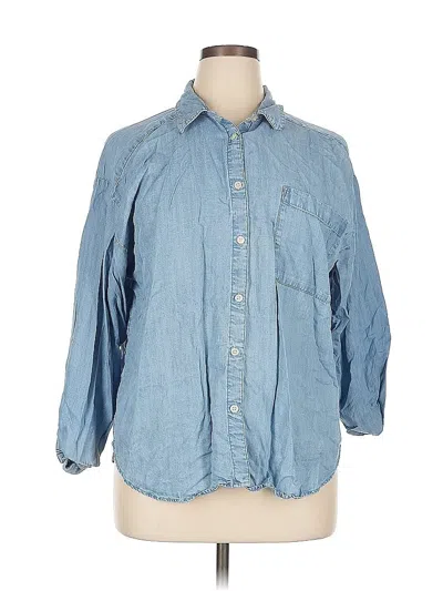Pre-owned Ann Taylor Loft Outlet 3/4 Sleeve Button Down Shirt In Blue