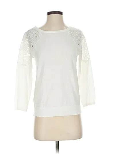 Pre-owned Ann Taylor Loft Outlet 3/4 Sleeve Top Ivory Crew Neck Tops In White