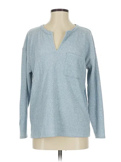 Pre-owned Ann Taylor Loft Outlet Long Sleeve Henley Shirt In Blue