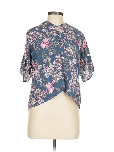 Pre-owned Ann Taylor Loft Outlet Short Sleeve Blouse In Blue