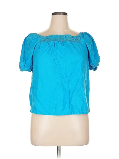 Pre-owned Ann Taylor Loft Outlet Short Sleeve Blouse In Blue