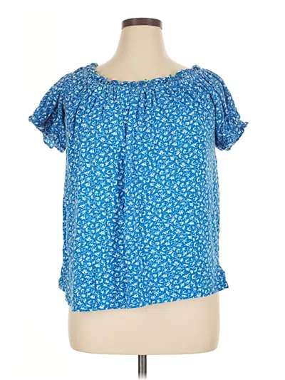 Pre-owned Ann Taylor Loft Outlet Short Sleeve Blouse In Blue