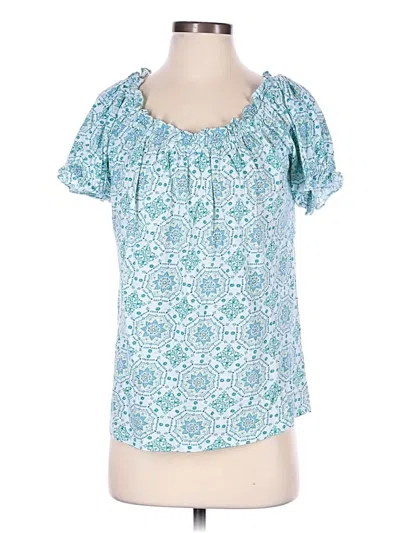 Pre-owned Ann Taylor Loft Outlet Short Sleeve Blouse In Blue