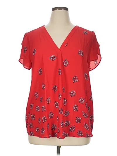 Pre-owned Ann Taylor Loft Outlet Short Sleeve Blouse In Red