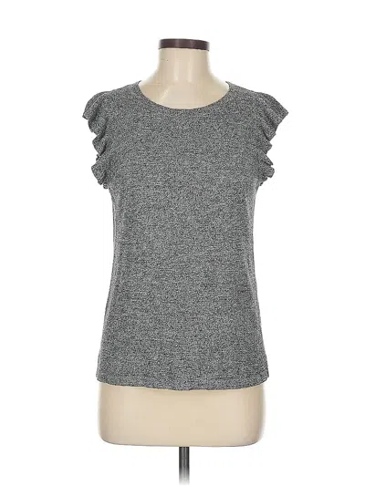 Pre-owned Ann Taylor Loft Outlet Short Sleeve Top Gray Ruffles Neckline Tops