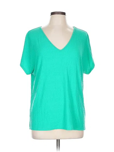 Pre-owned Ann Taylor Loft Outlet Short Sleeve Top Teal V Neck Tops In Blue