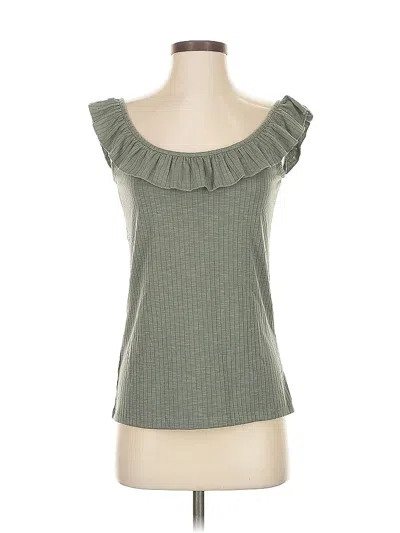 Pre-owned Ann Taylor Loft Outlet Sleeveless Top Green Ruffles Neckline Tops
