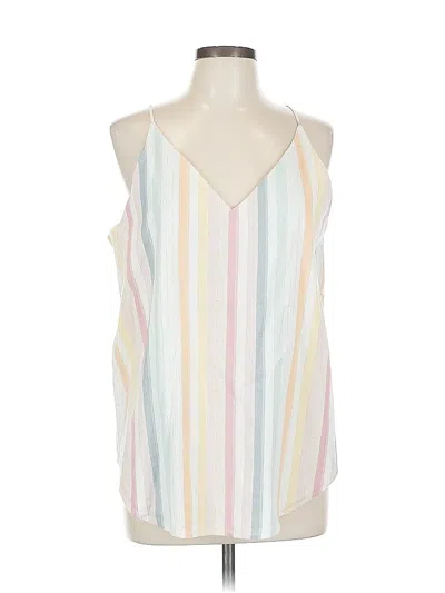Pre-owned Ann Taylor Loft Outlet Tank Top Ivory Stripes Pattern V-neck Tops In White