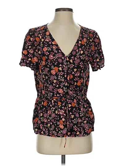 Pre-owned Ann Taylor Loft Short Sleeve Blouse In Black