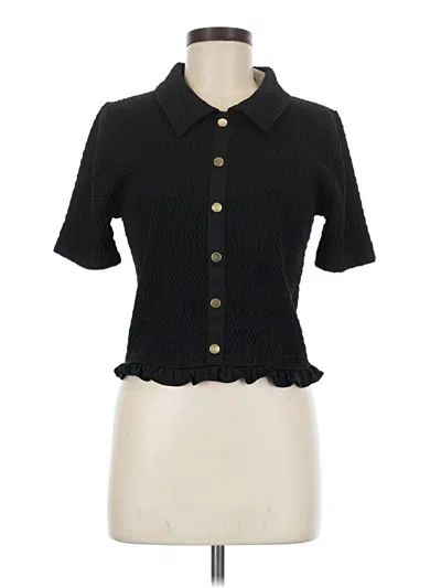 Pre-owned Ann Taylor Loft Short Sleeve Blouse In Black